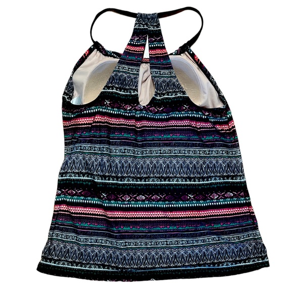 Kona Sol Women’s Halter Swim Suit Top, Geometric Lines, Black Pink, Medium - Picture 2 of 6